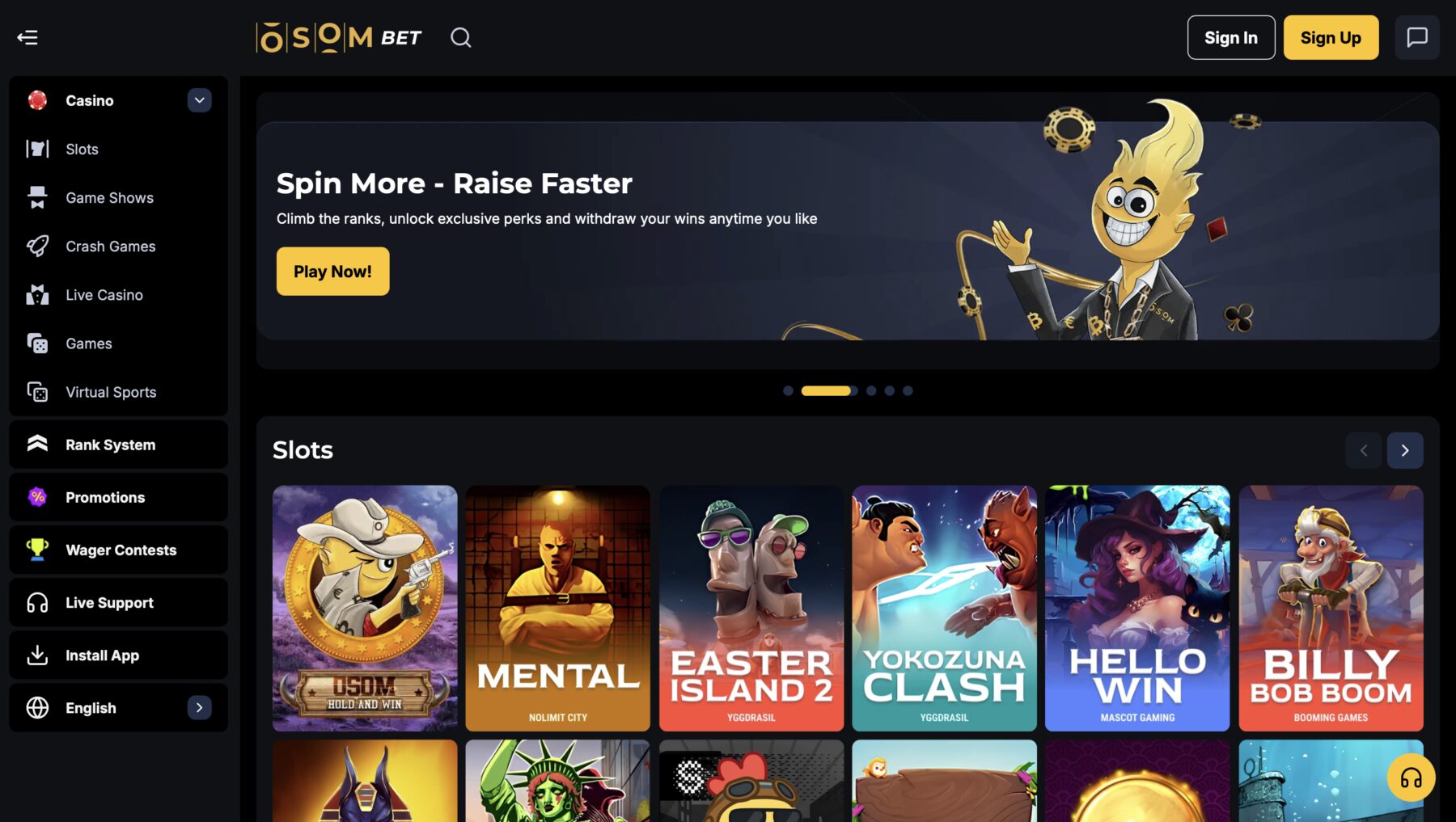 Osombet Casino desktop screen preview