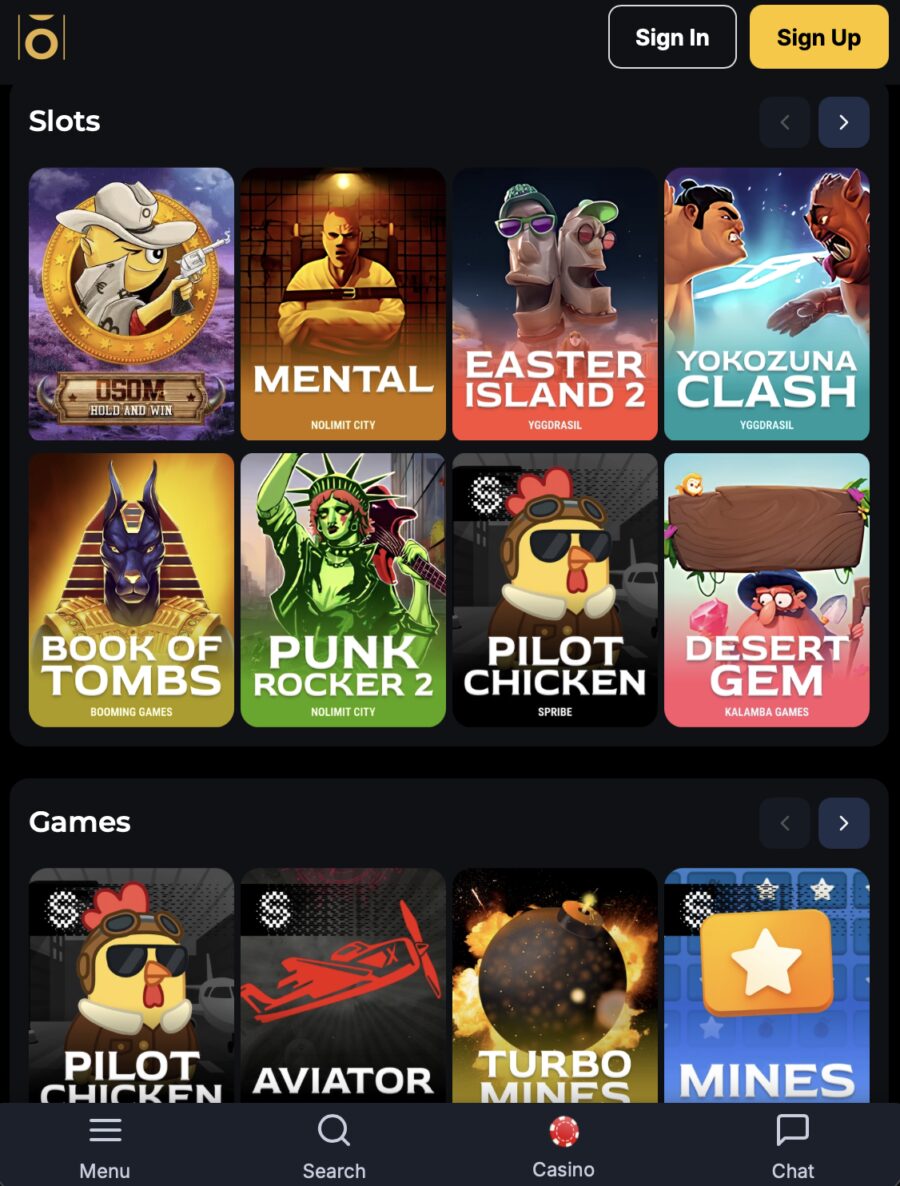 Osombet Casino mobile screen preview